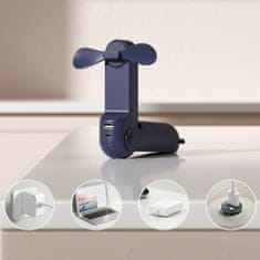 JISULIFE Mini prenosni ventilator s funkcijo power banke, svetilko, USB-A USB-C 2000 mAh – modra
