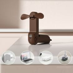 JISULIFE Mini prenosni ventilator s funkcijo power banke, svetilko, USB-A USB-C 2000 mAh – rjava