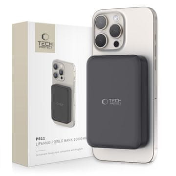 Tech-protect 10.000 mAh MagSafe USB-C 15 W power bank z USB-C kablom – črn