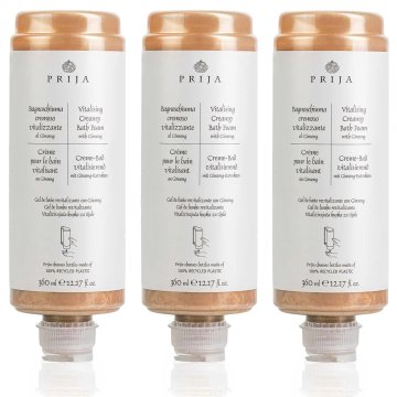 PRIJA PRIJA Negovalna kopalna tekočina z zlatimi delci, kremasto peno, ginsengom, polnilo za dozirnik 360 ml