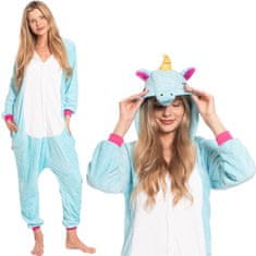 Nikcorp Ženska enodelna pižama kigurumi kostum modri pegaz, udoben pajac za spanje in prosti čas, velikost M (155-165 cm)