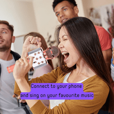 Blow PRM402 KARAOKE mikrofon z zvočnikom, 5W, brezžični, BT, Android + iOS, roza/zlat