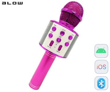Blow PRM402 KARAOKE mikrofon z zvočnikom, 5W, brezžični, BT, Android + iOS, roza