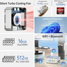 GMKtec računalnik mini PC G10 AMD Ryzen5 16GB RAM 512GB SSD NucBox srebrn