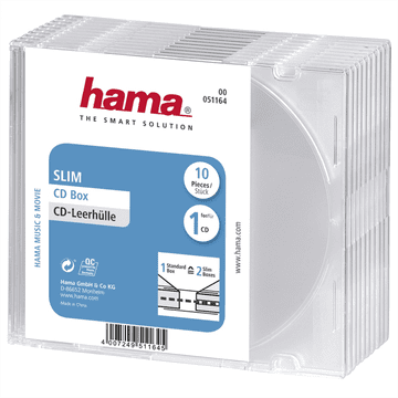 Hama CD Slim Box, ovitek za 1 cd/dvd, prozoren, pakiranje po 10 kosov (cena za paket)