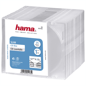Hama CD Slim Box, ovitek za 1 cd/dvd, prozoren, pakiranje po 25 kosov (cena za paket)