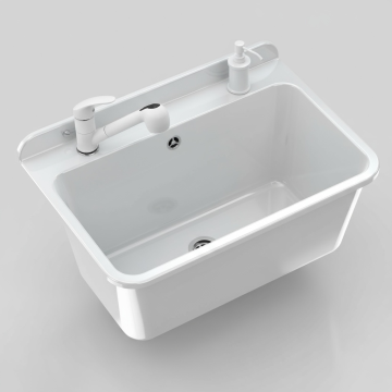 slomart garažno utility korito LARGE iz polipropilena + armatura, pipa ATUT bela (izvlečna) + dozator mila, belo