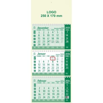 PIGO Koledar stenski 3-delni posloven eko zelen 2026