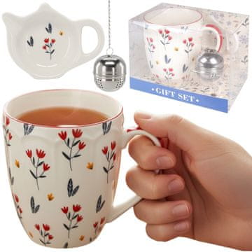 sarcia.eu Čajni servis: porcelanska SKODELICA 350 ml z čajni filter in podstavkom ZA ZELIŠČA, DARILNO ZAVITA