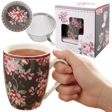 sarcia.eu ČAJNI SET: porcelanska VRČ 340 ml Z čajni filter IN POKROVČKOM za zelišča – ZAPAKIRANO V DARILNI ŠKATLI