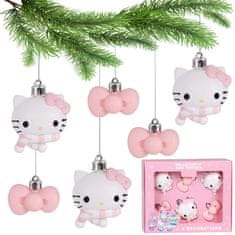HELLO KITTY Hello Kitty SET božičnih okraskov za drevesce, NELOMLJIVI, PLASTIČNI božični okraski za drevesce, SET 6 kosov
