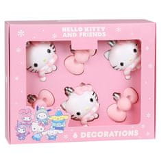 HELLO KITTY Hello Kitty SET božičnih okraskov za drevesce, NELOMLJIVI, PLASTIČNI božični okraski za drevesce, SET 6 kosov