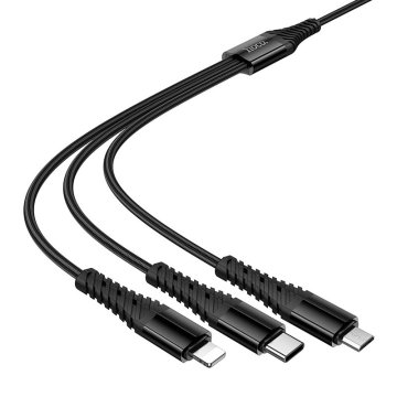 Hoco 3-v-1 USB C / USB A na Lightning + USB C + Micro USB kabel Hoco 1 m X123 črn