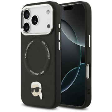 Karl Lagerfeld KARL LAGERFELD ovitek za iPhone 17 Pro Max, združljiv z MagSafe KLHMP17XPSMLRKLK (PU Karl Pin) črn