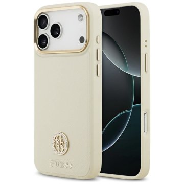 Guess GUESS etui za IPHONE 17 Pro Max, združljiv z MagSafe GUHMP17XPGCRMDEE (PU z zrnatim logotipom Strass) bež