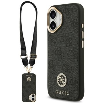 Guess GUESS etui za IPHONE 17, združljiv z MagSafe GUHMP17SP4G4DCSK (PU z logotipom Strass in velikimi kovinskimi gumbi) črn