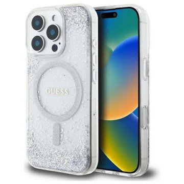 Guess GUESS ovitek za iPhone 16 Pro, združljiv z MagSafe GUHMP16LRGRGES (Resin Gradient Glitter) srebrna