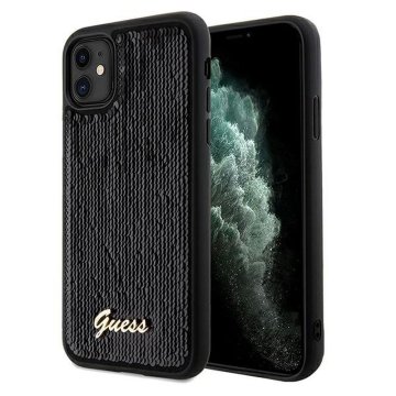 Guess GUESS ovitek za IPHONE 11 GUHCN61PSFDGSK (Sequin Script Metal) črn