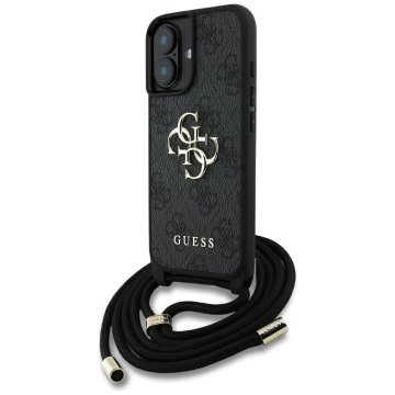 Guess GUESS ovitek za IPHONE 16 GUHCP16SP4GMGCRK (CBDY PU 4G velik logotip z vrvico) črn