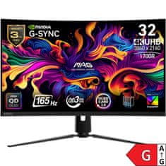 MSI Zaslon MAG 321CUP QD-OLED 31.5" / UHD / 165Hz / 0,03ms MPRT / črn - nastavljiv po višini - PD 15W