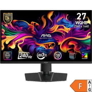 MSI Zaslon MAG 273QP QD‑OLED X24 / 27" / WQHD / 240Hz / 0.03ms (GtG) / črn - nastavljiv po višini