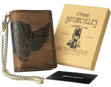 shumee Moška vertikalna denarnica iz nubuk usnja z reliefnim motivom in verižico