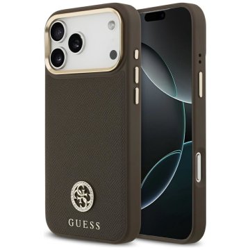 Guess GUESS ovitek za iPhone 17 Pro Max, združljiv z MagSafe GUHMP17XPGCRMDEW (PU z zrnatim logotipom Strass) rjav