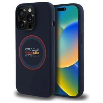 Red Bull RED BULL ovitek za IPHONE 14 Pro, združljiv z MagSafe RBHMP14L24SIILVR (silikonski rdeč obroč) mornarsko modra