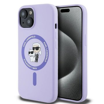 Karl Lagerfeld KARL LAGERFELD ovitek za IPHONE 15, združljiv z MagSafe KLHMP15SSCMKCRHU (silikonski KC Body Ring) vijoličen