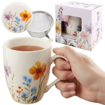 sarcia.eu Čajni servis: porcelanska VRČ 340 ml s čajni filter in pokrovom ZA ZELIŠČA, darilno zavita