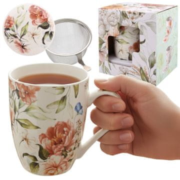 sarcia.eu Čajni servis: porcelanska VRČ 340 ml s čajni filter in pokrovom ZA ZELIŠČA, darilno zavita