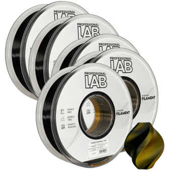 Professional Lab 5x Silk PLA Dvojna Barva črna zlata Filament 1.75mm - Professional Lab Sijajni Filament za 3D Tisk (1kg Kolut)