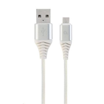 Gembird Kabel CABLEXPERT USB 2.0 AM do MicroUSB (AM/BM), 1 m, pleten, belo-srebrn, blister, PREMIUM KAKOVOST