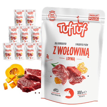 shumee TufTuf VREČKA MOKRIH PASJIH HRAN Z MLETO GOVEDINO IN BUČO 10 x 100 g