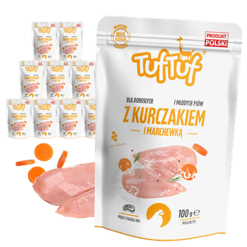 shumee TufTuf VREČKA MOKRIH PASJIH HRAN Z MLETIM PIŠČANCEM IN KORENJEM 10 x 100 g