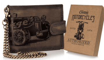 shumee Velika moška usnjena denarnica z zapiranjem na gumb in verižico