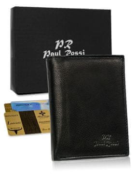 shumee Črna usnjena moška navpična denarnica brez zaponke - Paul Rossi