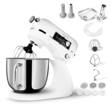 Salente DigiChef+, kuhinjski robot, 6-litrska posoda, kovinski, mlinček za meso, digitalni zaslon, bela barva