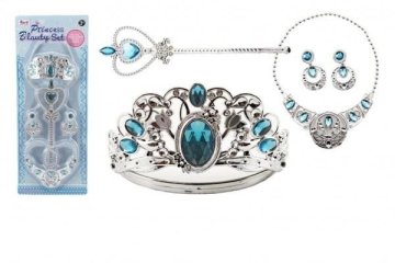 Teddies Lepotni set velika plastična krona + ogrlica + uhani + žezlo 4 kosi na kartici