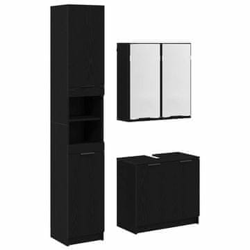 Vidaxl Komplet omaric za kopalnico s polico 3 pcs Črna Orehovina