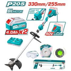 Total One-Stop Tools Akumulatorska kosilnica za travo (nitkarica) 330mm/20V/2.0Ah-7.5Ah/P20S /INDUSTRIAL (SET Baterija 2x4Ah, Polnilec) (TSTLI200285)