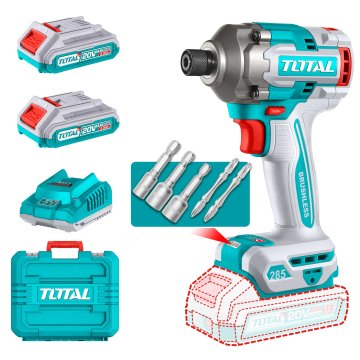 Total One-Stop Tools Akumulatorski udarni vijačnik 285Nm/6,35mm/ INDUSTRIAL (SET Baterija 2x2Ah, Polnilec4A, Torba) (TIRLI2028E)