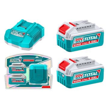 Total One-Stop Tools Komplet 2 kos. Litij-ionska baterija 4,0 Ah in polnilec 4.0Ah, 20V/P20S, INDUSTRIAL (TFBCPK2013E)