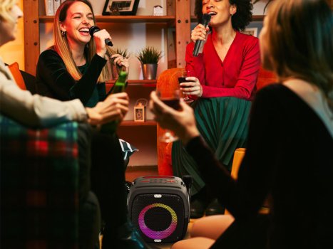 SPK340 ARES prenosni Boombox zvočnik, Bluetooth, 100W, RGB LED, IPX5, priložen mikrofon, črn