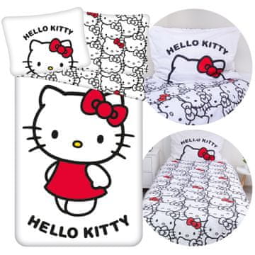 HELLO KITTY HELLO KITTY Bela, DVOJNA, bombažna otroška posteljnina z zadrgo, 100% BOMBAŽ 140x200cm+70x90cm OEKO-TEX