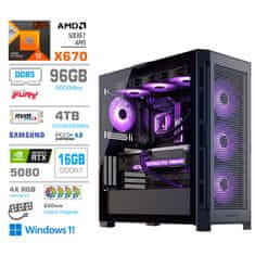 MEGA Računalnik TWR S11 R9-9950X3D/RTX5080/96GB-DDR5/4TB-4.0/1050W/Win11Home/črna RGB + Estetski napajalni kabli [Vijolična / Črna]