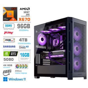 MEGA Računalnik TWR S11 R9-9950X3D/RTX5080/96GB-DDR5/4TB-4.0/1050W/Win11Home/črna RGB + Estetski napajalni kabli [Vijolična / Črna]