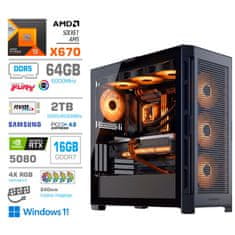 MEGA Računalnik TWR S11 R9-9950X/RTX5080/64GB-DDR5/4TB-4.0/1050W/Win11Home/črna RGB + Estetski napajalni kabli [Oranžna / Črna]