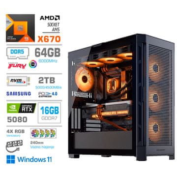 MEGA Računalnik TWR S11 R9-9950X/RTX5080/64GB-DDR5/4TB-4.0/1050W/Win11Home/črna RGB + Estetski napajalni kabli [Oranžna / Črna]
