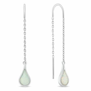 Brilio Silver Uhani z dolgo verižico in sintetičnim opalom EA1243W